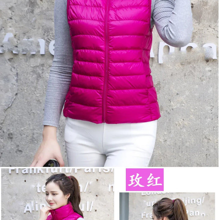 2023 New Women Sleeveless Women Slim Ultra Light Down Jacket Girl Portable Lightweight Vests Windproof Warm Waistcoat