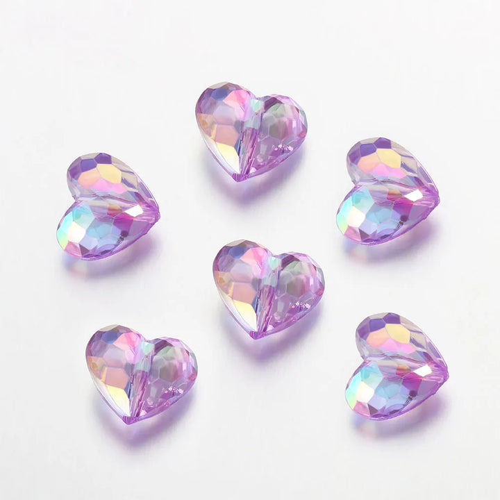 20pcs Acrylic Love Heart Beads Shiny Mix AB Color Large Crystal Loose Spacer Beads for Necklace Bracelet Pendant Jewelry Making