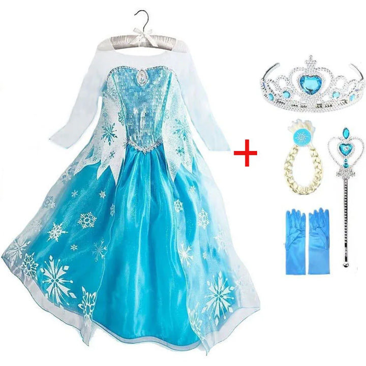 2024 New Elsa Dress Girls Halloween Cosplay Costume Princess Dresses For Kids Christmas Birthday Fancy Party Vestidos Menina