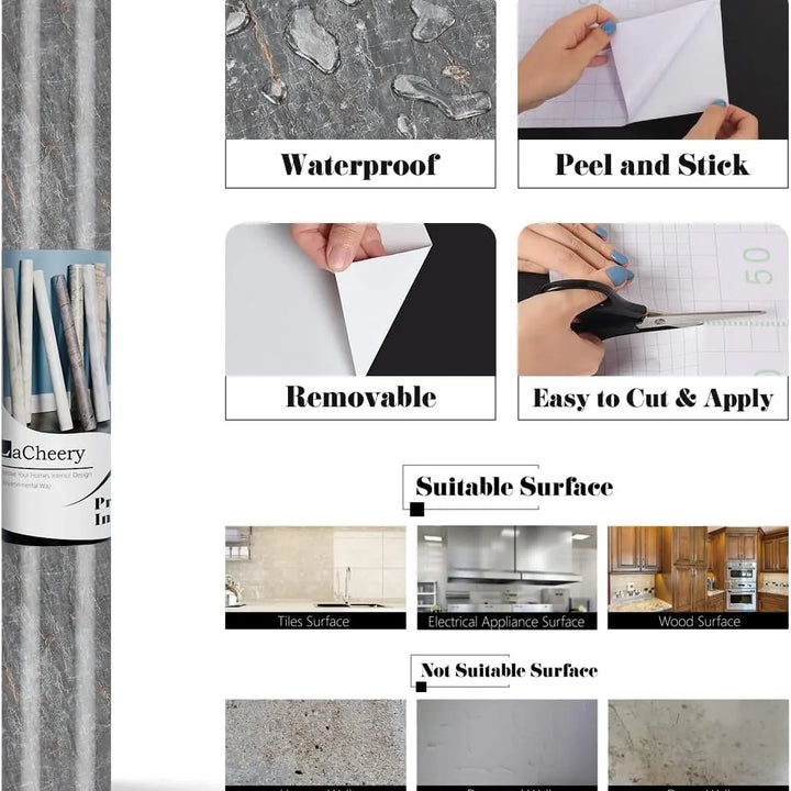 Imitation Marble Pattern Kitchen Oil-Proof Film Bathroom Kitchen Cupboard Countertops Self Adhesive Contact Paper Home Decor