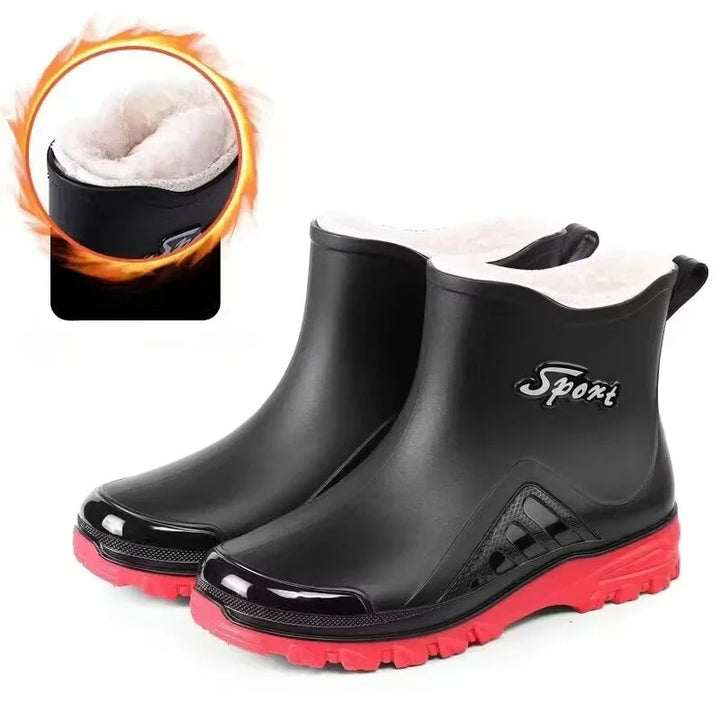 Men's Rain Boots Outdoor Fishing Boots Fashion Waterproof Kitchen Rubber Shoes Non Slip Work Botines Winter Warm Men Ankle Boots