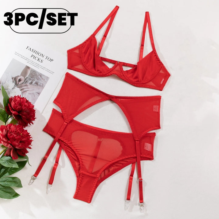 Sexy Erotic Set Open Bra + Back Open Panty Underwear Set Sensual Intimates Women Sexy Garter Kit Tassel Lingerie Set