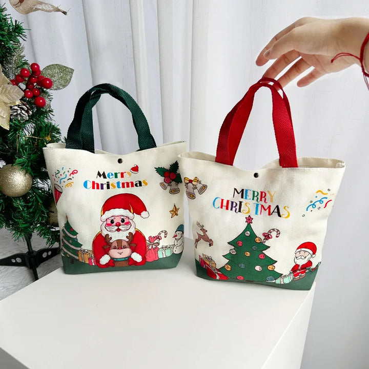 2024 New Christmas Gift Bag Cartoon Print with Portable Santa Claus Snowman Handbag Canvas Bag Bolsa De Regalo De Navidad