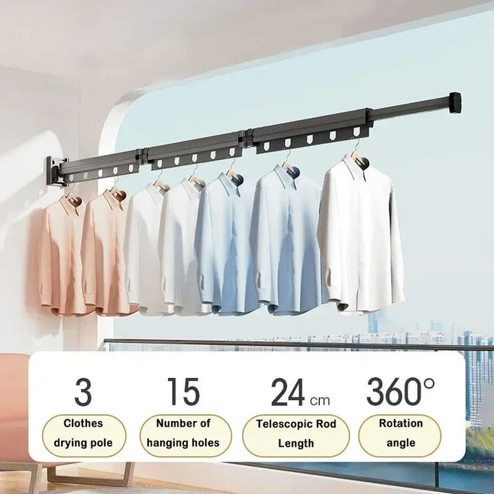 Folding Clothes Hanger Wall Mounted Retractable Cloth Drying Rack Indoor Outdoor Space-saving Aluminum Alloy Laundry Clothesline