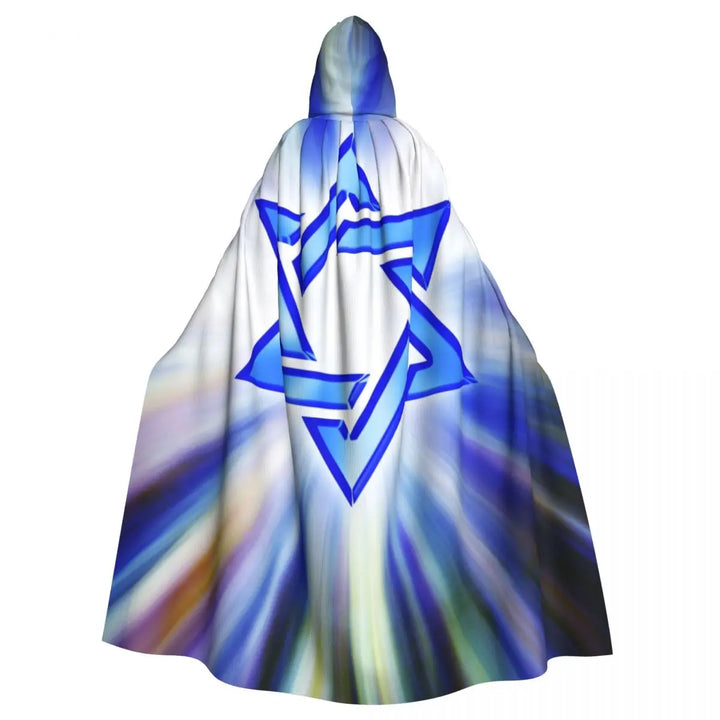 Israel Adult Cloak Cape Hooded Star Of David Blue Jewish 3D Medieval Costume Witch Wicca Vampire Elf Purim Carnival Party