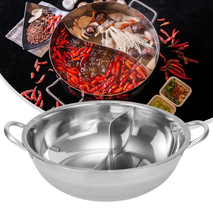 30cm Twin Divided Hot Pot Stainless Steel Hotpot Kitchen Cooker Gas Stove Compatible Pots Home Kitchen Cookware Soup Cooking