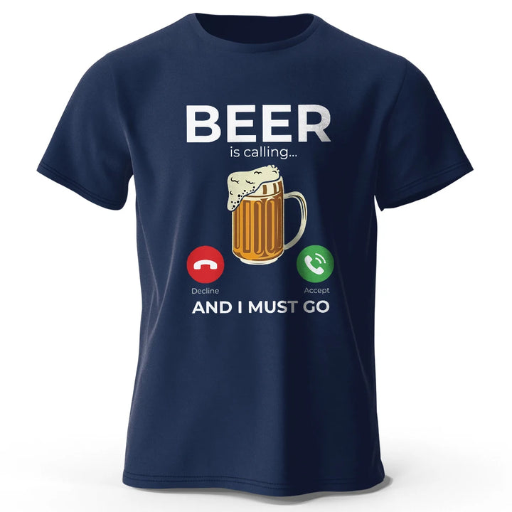 Beer Is Calling I Must Go Printed Men's T-Shirt 100% Cotton Oversized Funny Graphic Tees for Men Summer Tops