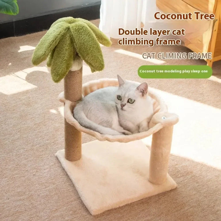 Cat Climbing Frame Double Layered Coconut Tree Hammock Pet Toys Wear Resistant and Scratch Resistant Soft Plush Cactus Cat Nest