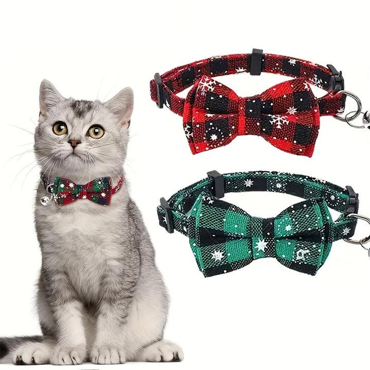 Christmas Removable Bow Tie for Dogs, Geometric Pattern, Polyester, Pet Collar Accessory, Festive Holiday Pet Gear