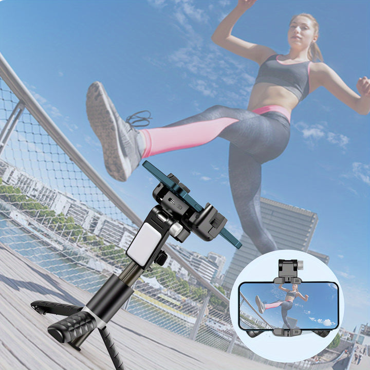 SelfieShow Gimbal Stabilizer Tripod with LED Light, USB Charging, ABS Material, 360° Rotating Desktop Mount, Adjustable Smartphone Holder for Live Streaming, Photography, Travel - Compatible with Apple and Samsung Devices