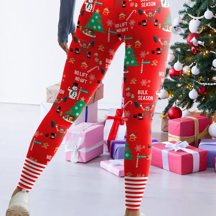 1pc Festive Holiday High-Waisted Christmas Leggings for Women, Stretchy Sports Tights with Santa and Snowflake Pattern, Polyester and Spandex Knit Fabric, Non-Waterproof, All-Season Workout Pants with Waistband