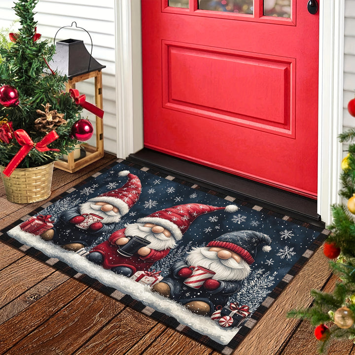 1pc Festive Christmas Gnome Doormat - Non-Slip, Washable Polyester with Rubber Backing, Machine-Made Rectangular Welcome Mat for Home Decor, Lightweight Xmas Floor Mat with Dual Edging, Ideal Christmas Gift