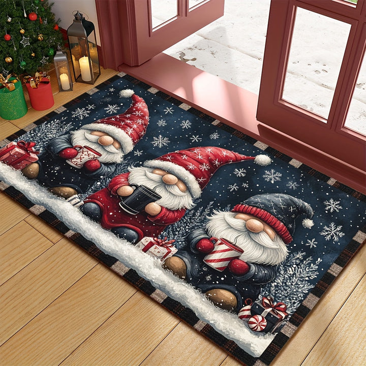 1pc Festive Christmas Gnome Doormat - Non-Slip, Washable Polyester with Rubber Backing, Machine-Made Rectangular Welcome Mat for Home Decor, Lightweight Xmas Floor Mat with Dual Edging, Ideal Christmas Gift