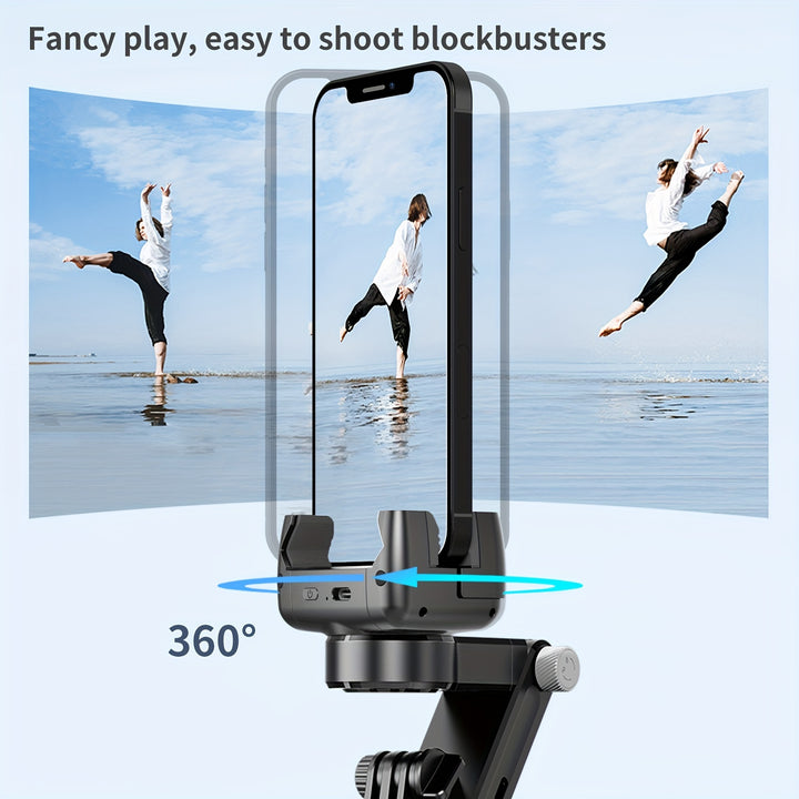 SelfieShow Gimbal Stabilizer Tripod with LED Light, USB Charging, ABS Material, 360° Rotating Desktop Mount, Adjustable Smartphone Holder for Live Streaming, Photography, Travel - Compatible with Apple and Samsung Devices