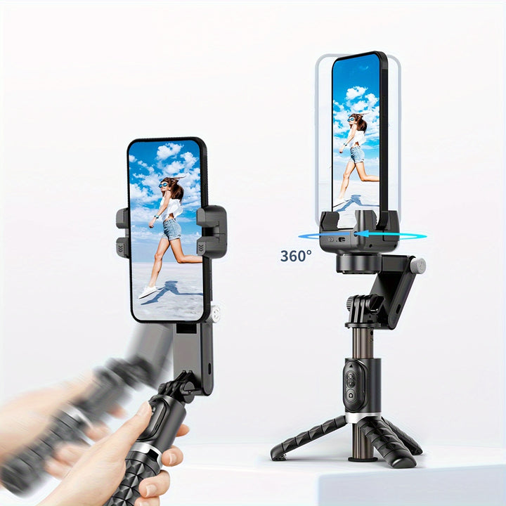 SelfieShow Gimbal Stabilizer Tripod with LED Light, USB Charging, ABS Material, 360° Rotating Desktop Mount, Adjustable Smartphone Holder for Live Streaming, Photography, Travel - Compatible with Apple and Samsung Devices