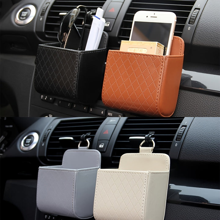 Car Air Vent Hanging Storage Box Mobile Phone Bag PU Leather Car Mobile Phone Holder Car Interior Accessories