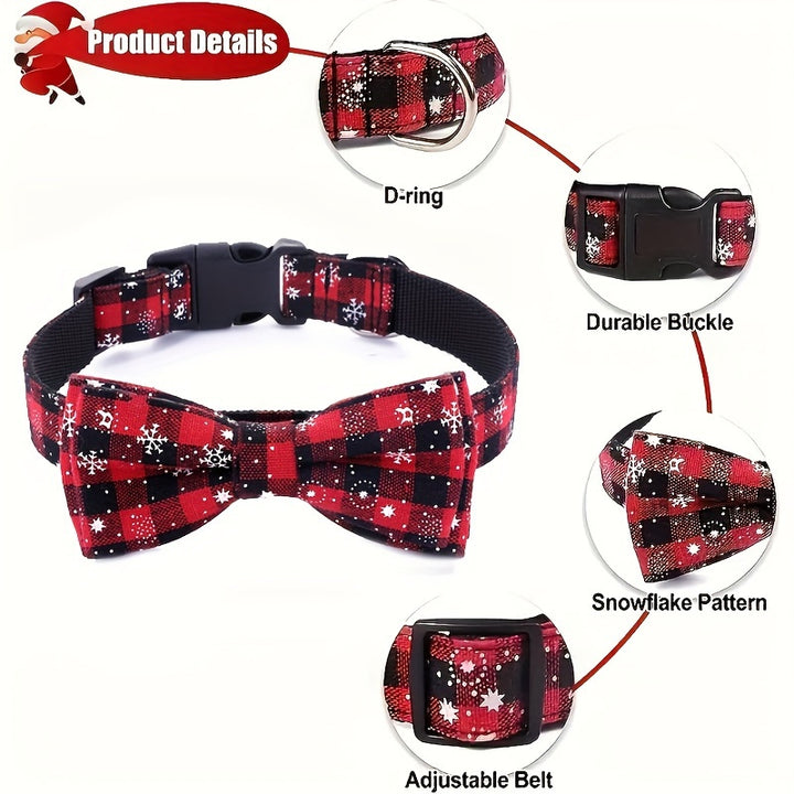 Christmas Removable Bow Tie for Dogs, Geometric Pattern, Polyester, Pet Collar Accessory, Festive Holiday Pet Gear