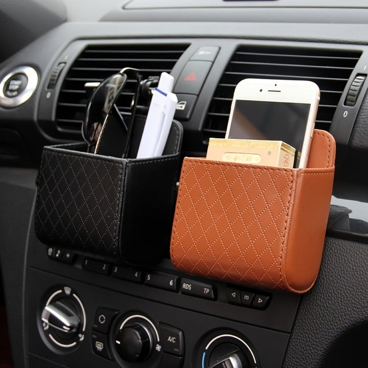 Car Air Vent Hanging Storage Box Mobile Phone Bag PU Leather Car Mobile Phone Holder Car Interior Accessories