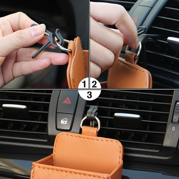 Car Air Vent Hanging Storage Box Mobile Phone Bag PU Leather Car Mobile Phone Holder Car Interior Accessories