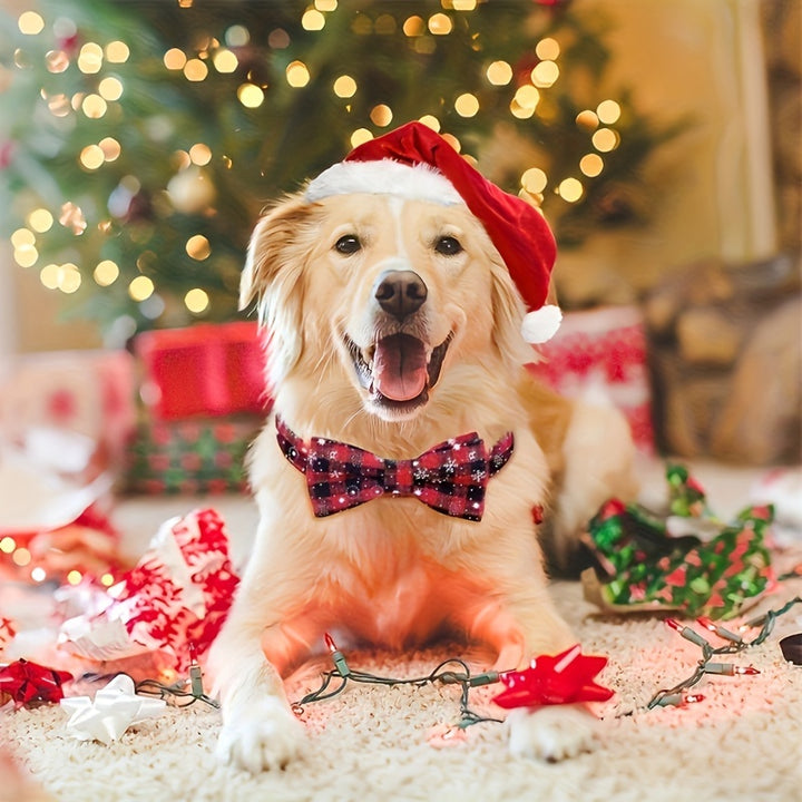 Christmas Removable Bow Tie for Dogs, Geometric Pattern, Polyester, Pet Collar Accessory, Festive Holiday Pet Gear