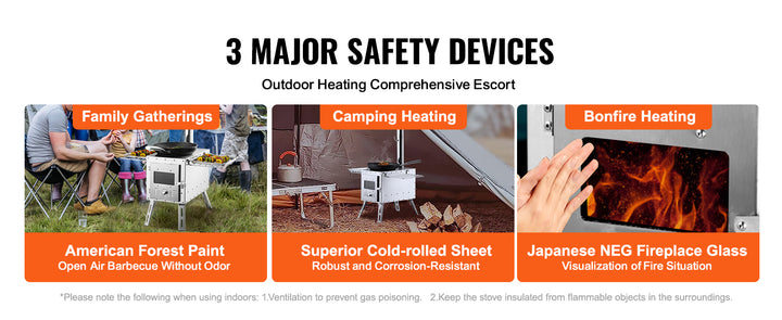 VEVOR Wood Stove 86 in Stainless Steel Camping Tent StovePortable Wood Burning Stove with Chimney Pipes & Gloves3000in³Firebox